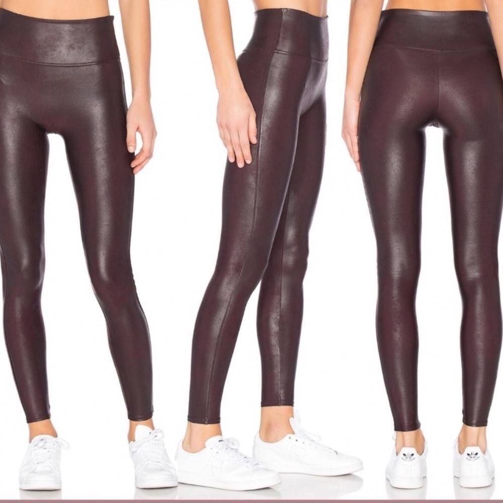 Spanx Faux Leather Leggings Women Sz 1X Dark Brown High Waist Shapewear